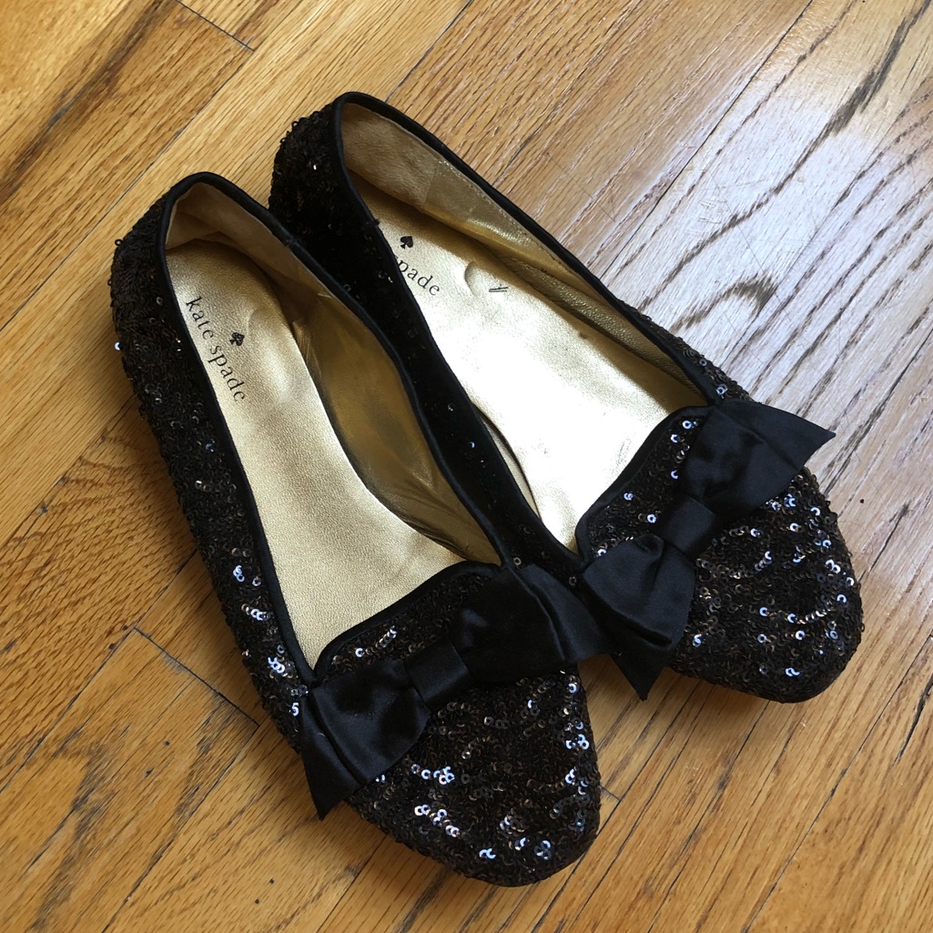 Kate Spade Black Sequin Bow Flats